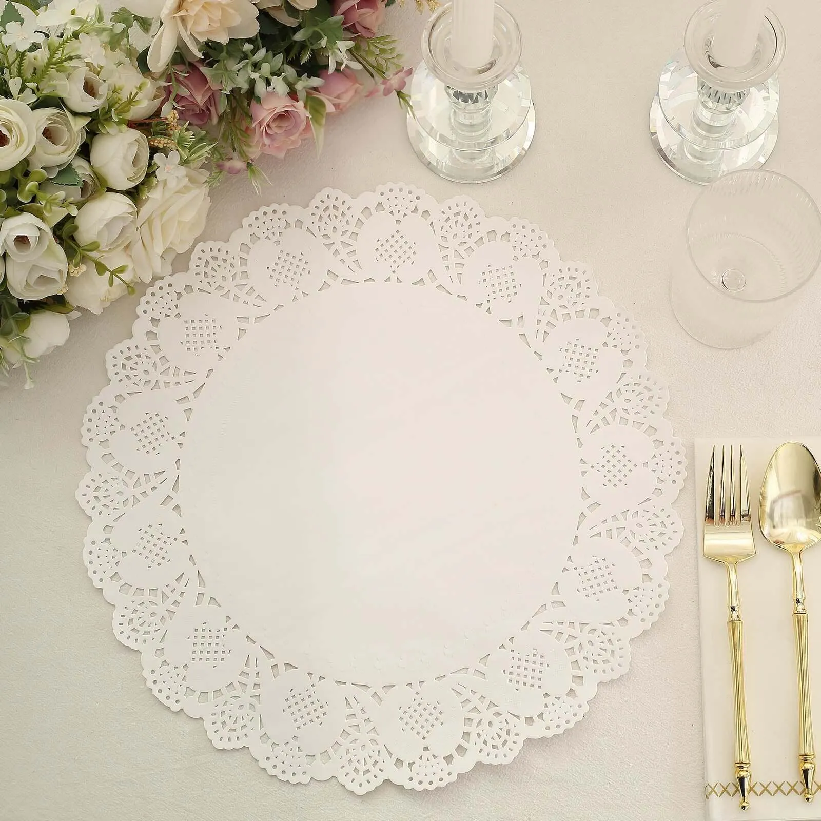 100 Pcs 12" Round White Lace Paper Doilies, Food Grade Paper Placemats