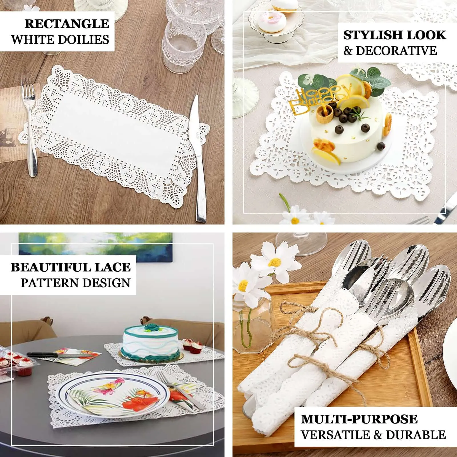 100 Pcs White Food Grade Paper Placemats, Rectangle Lace Paper Doilies 7"x10"