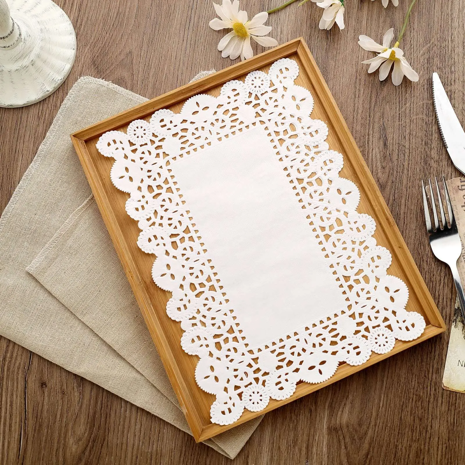 100 Pcs White Food Grade Paper Placemats, Rectangle Lace Paper Doilies 7"x10"