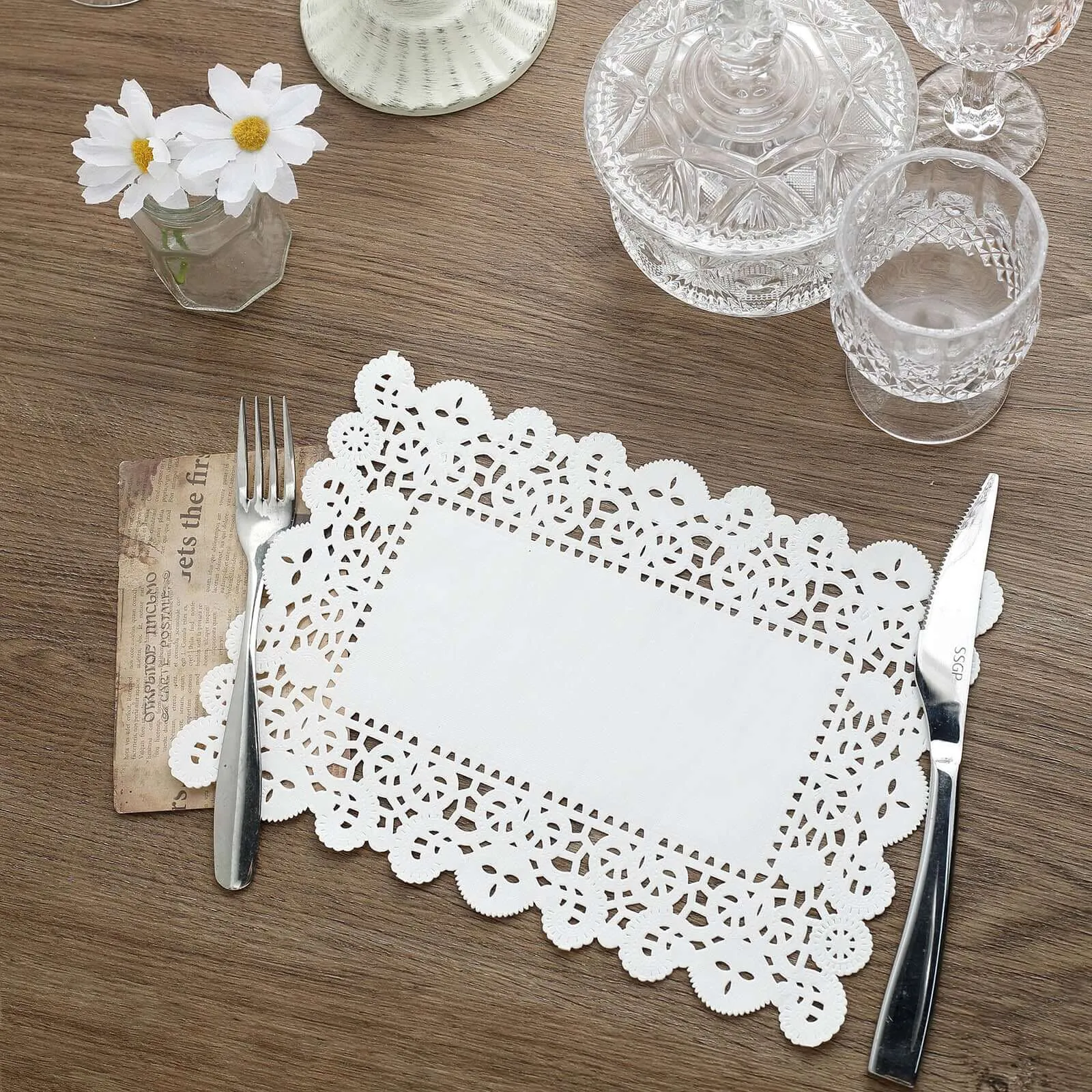 100 Pcs White Food Grade Paper Placemats, Rectangle Lace Paper Doilies 7"x10"