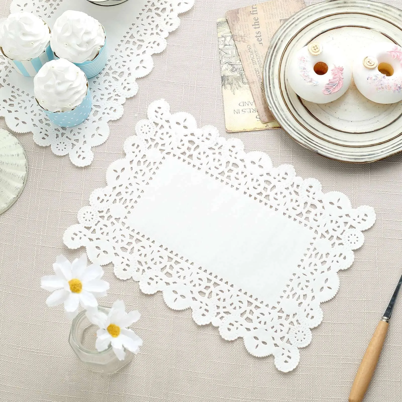 100 Pcs White Food Grade Paper Placemats, Rectangle Lace Paper Doilies 7"x10"