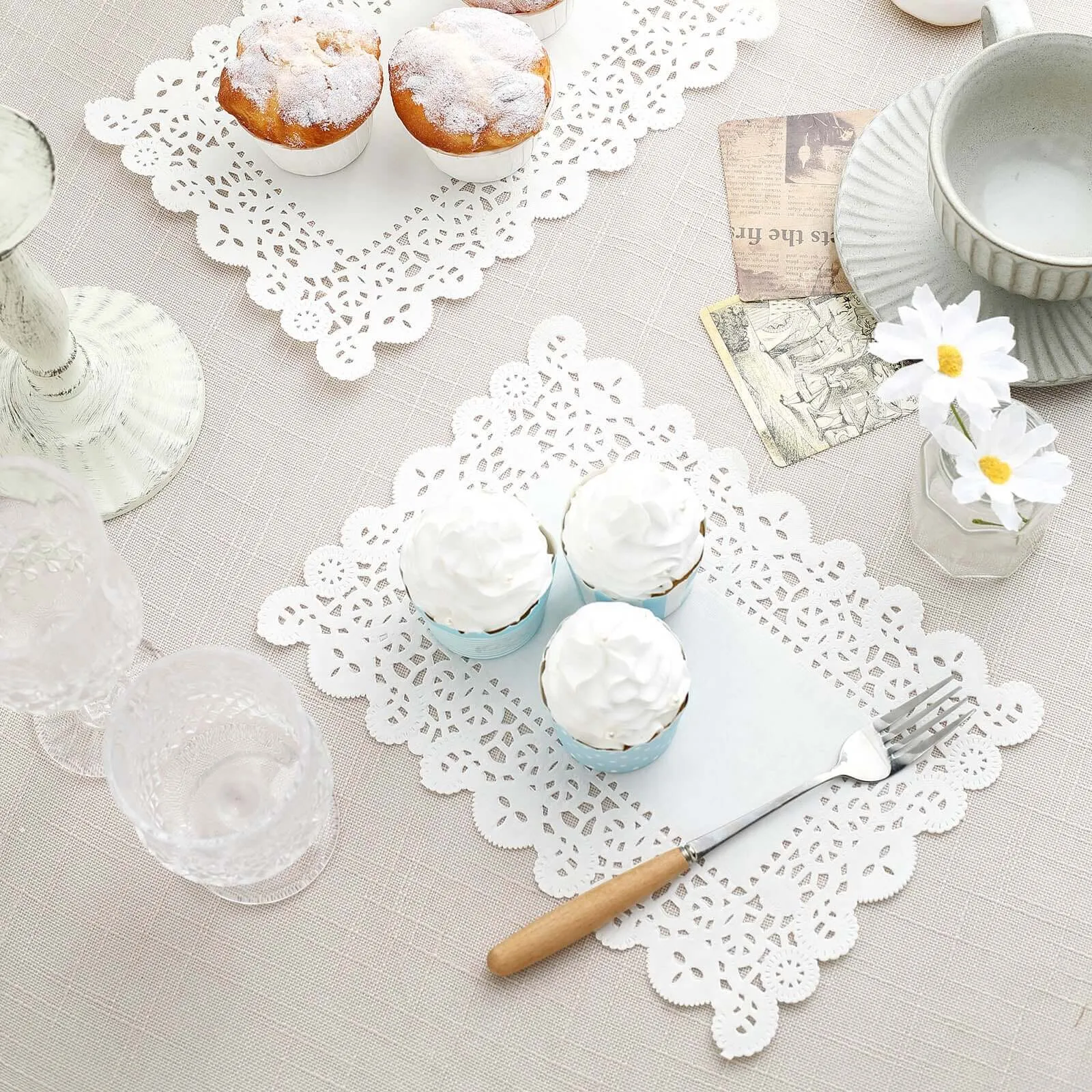 100 Pcs White Food Grade Paper Placemats, Rectangle Lace Paper Doilies 7"x10"