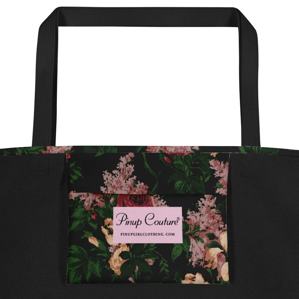 Bethany Oversized Tote Bag in Dark Bella Roses Print | Pinup Couture Relaxed