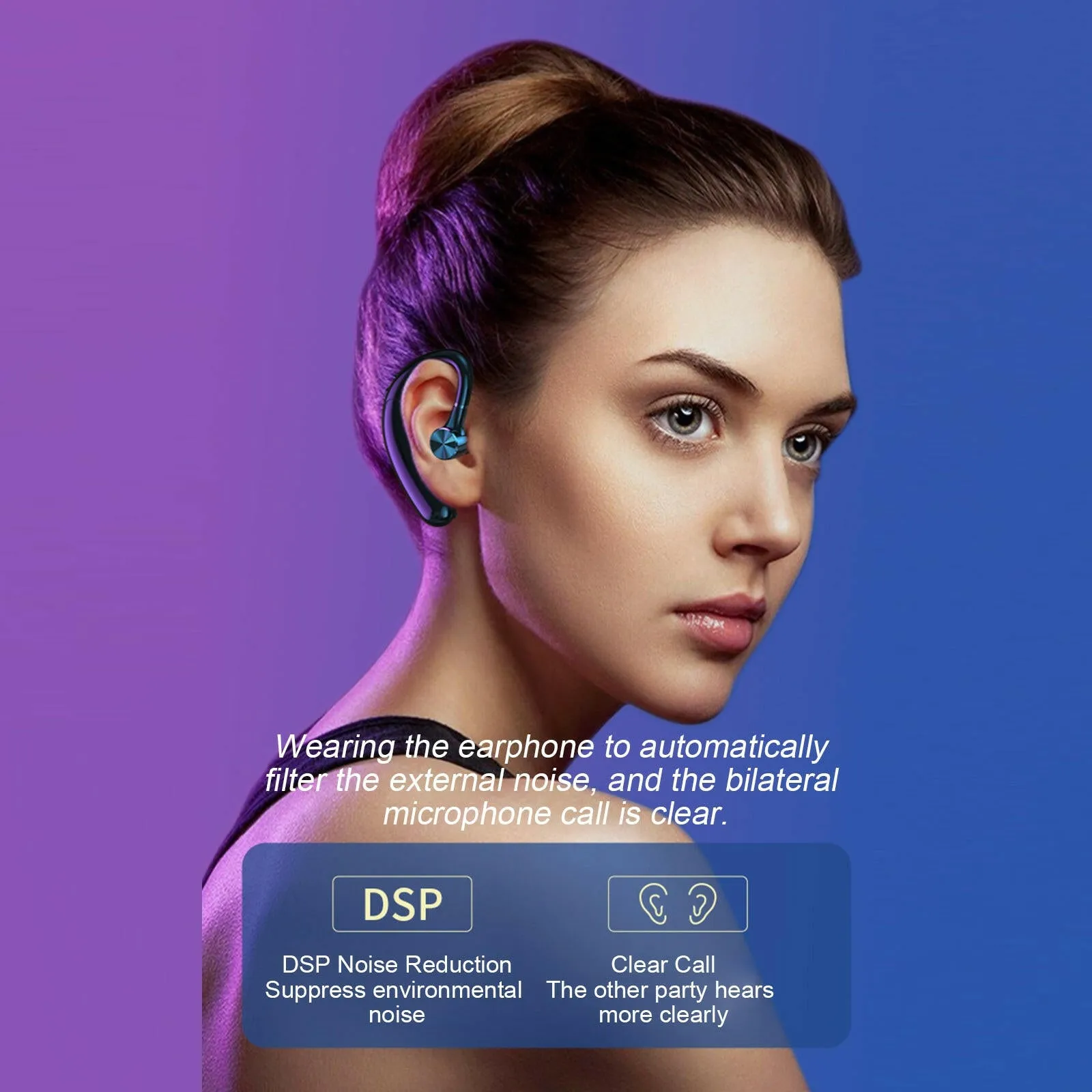 Hanging-ear BT5.2 Headset 180° Rotating Wireless Single Ear Headphone with Mic Handsfree Painless Wearing Sport Earphone