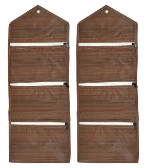 Kuber Industries Wooden Design 3 Pockets Wall Hanging Storage Organizer, Magazine/Letter Holder, Stationary Organizer- Pack of 2 (Brown)-HS43KUBMART25736