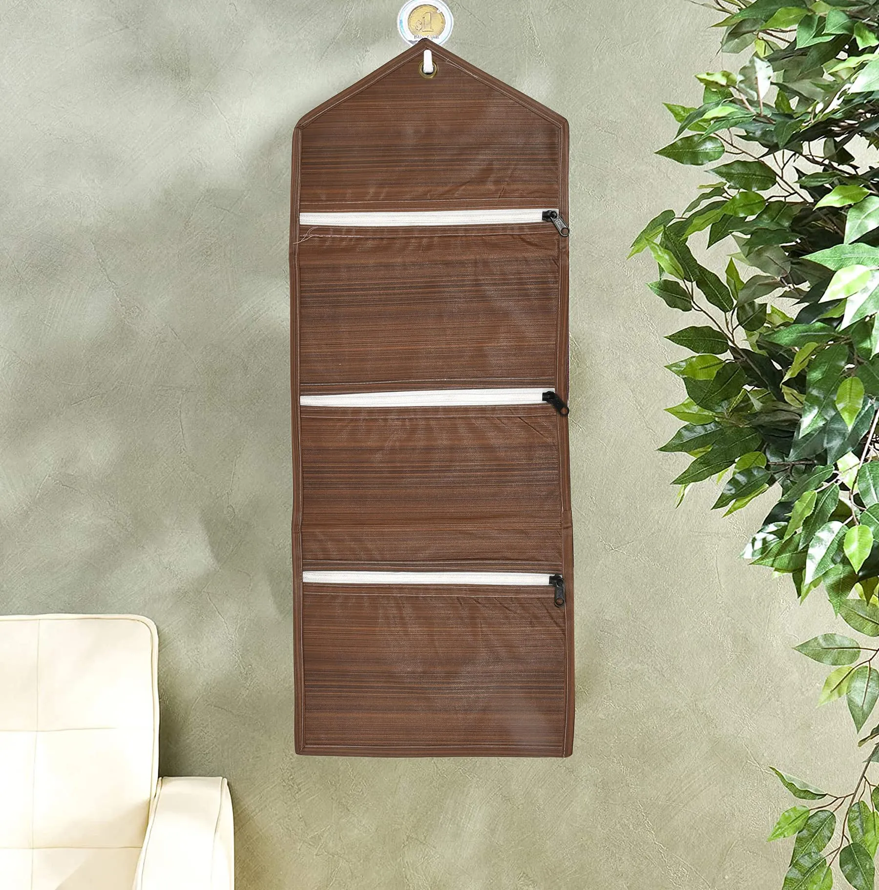 Kuber Industries Wooden Design 3 Pockets Wall Hanging Storage Organizer, Magazine/Letter Holder, Stationary Organizer- Pack of 2 (Brown)-HS43KUBMART25736