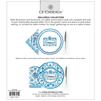 Mallorca Charger Placemats, Place Cards, Napkins & Coasters