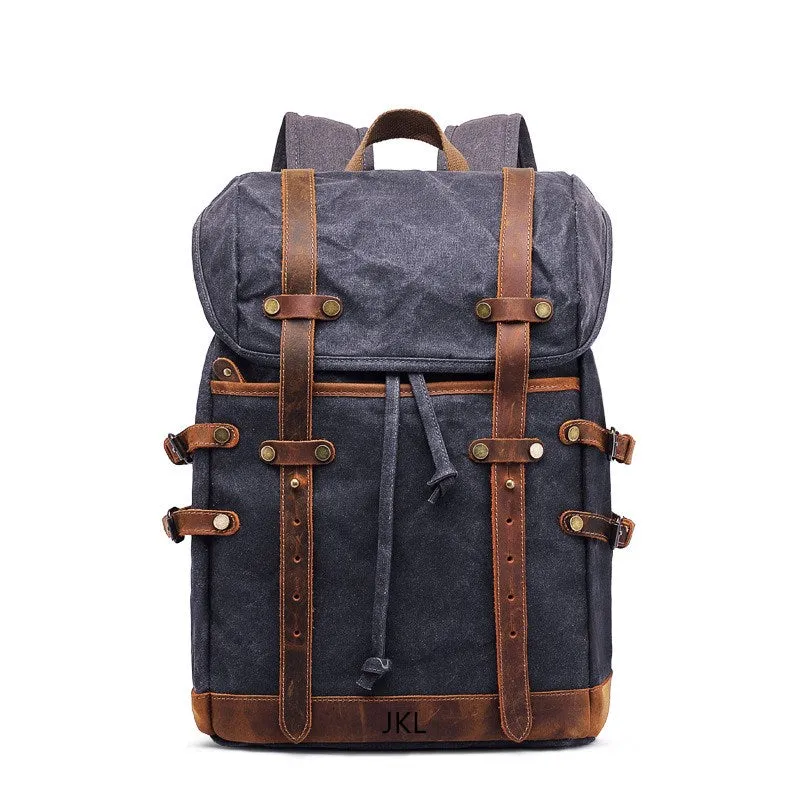 Personalized Waxed Canvas Backpack Travel Backpack Hiking Rucksack College Backpack