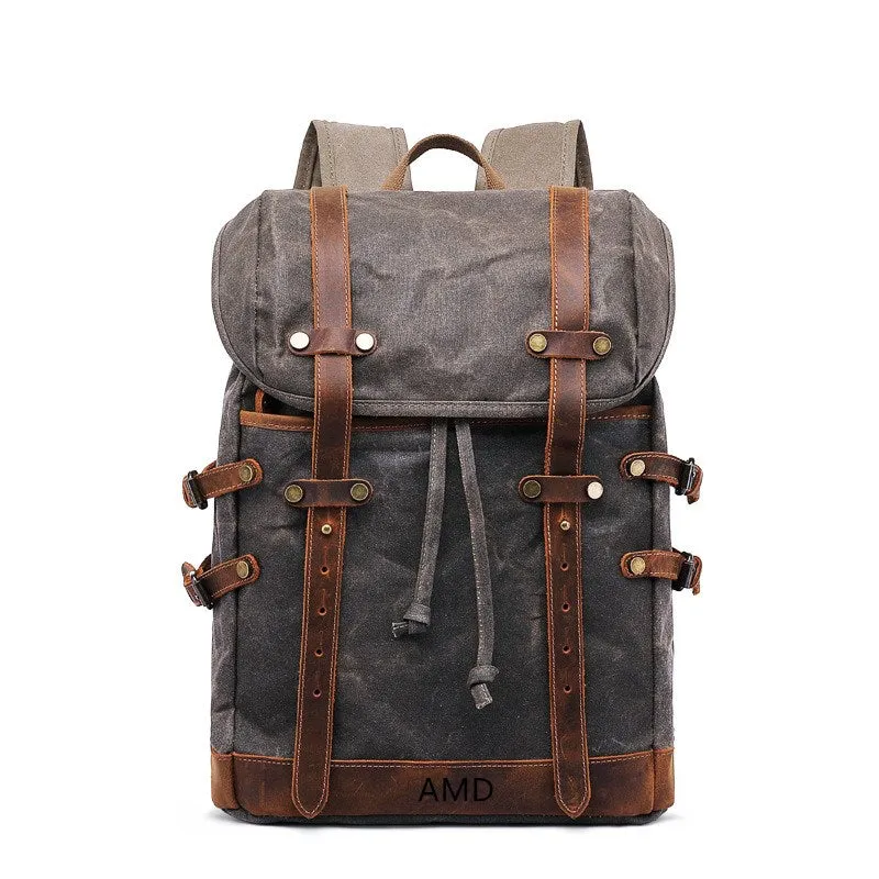 Personalized Waxed Canvas Backpack Travel Backpack Hiking Rucksack College Backpack