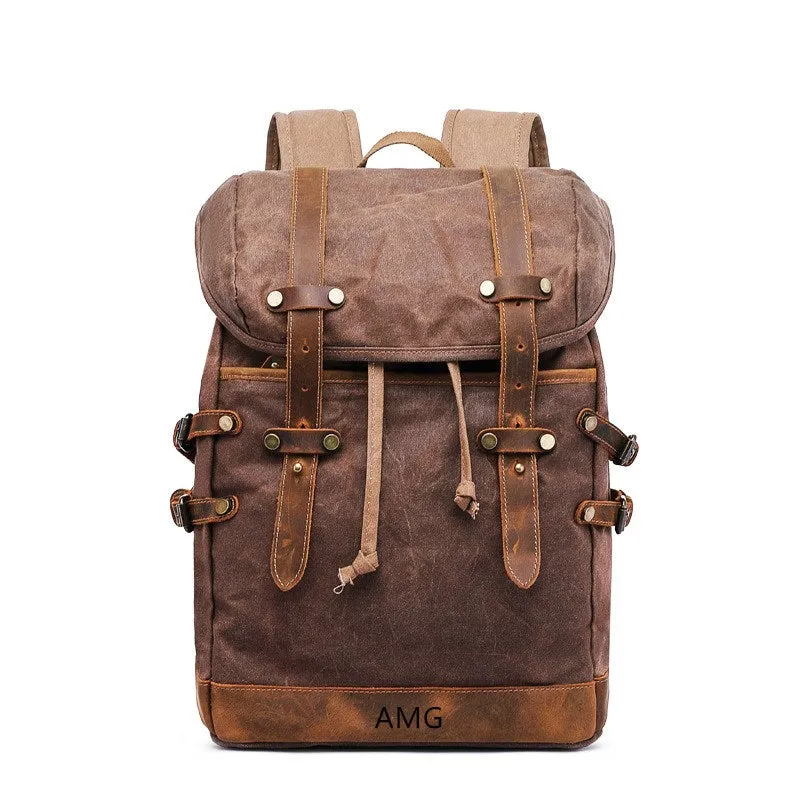 Personalized Waxed Canvas Backpack Travel Backpack Hiking Rucksack College Backpack