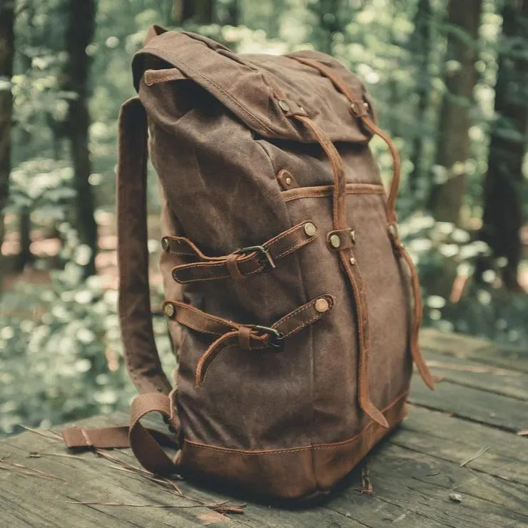 Personalized Waxed Canvas Backpack Travel Backpack Hiking Rucksack College Backpack