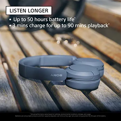 Sony WH-CH520, Wireless On-Ear Bluetooth Headphones with Mic, Upto 50 Hours Playtime, DSEE Upscale, Multipoint Connectivity/Dual Pairing,Voice Assistant App Support for Mobile Phones (Blue)