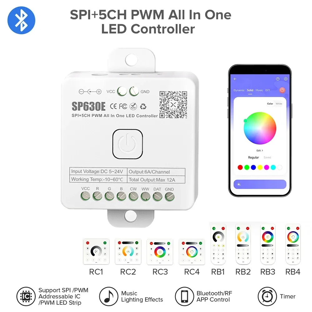 SP530E All In One LED Controller Wifi Alexa Google Home BT 5CH PWM SPI Pixels LED Strip Light 5V-24V