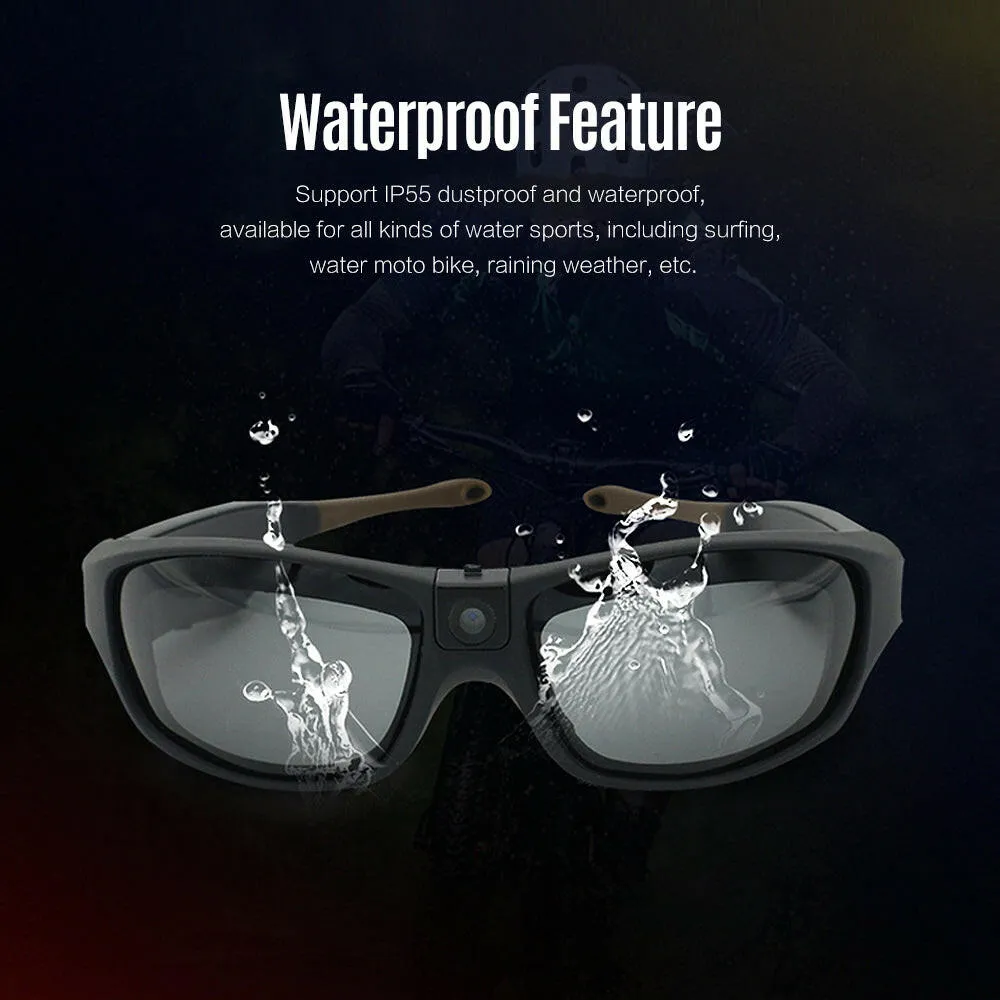 Sunshine IP55 Waterproof Smart Video Recording Sunglasses 1080P FHD Outdoor Sports Action Camera with 32GB TF Card Polarized UV Protection Safety Lenses Sport Design