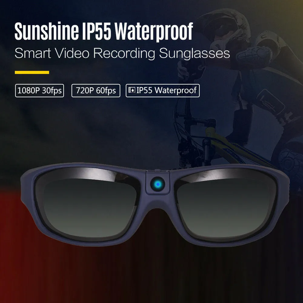 Sunshine IP55 Waterproof Smart Video Recording Sunglasses 1080P FHD Outdoor Sports Action Camera with 32GB TF Card Polarized UV Protection Safety Lenses Sport Design