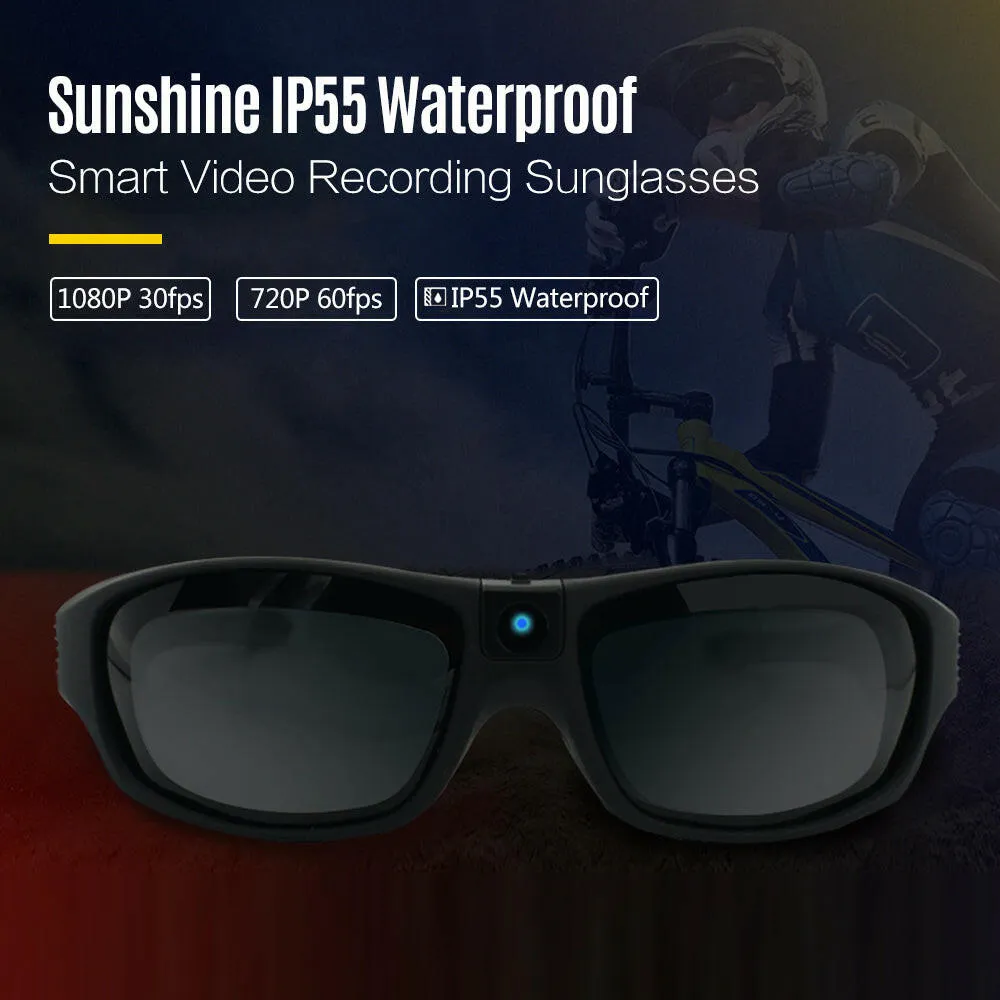 Sunshine IP55 Waterproof Smart Video Recording Sunglasses 1080P FHD Outdoor Sports Action Camera with Polarized UV Protection Safety Lenses Sport Design