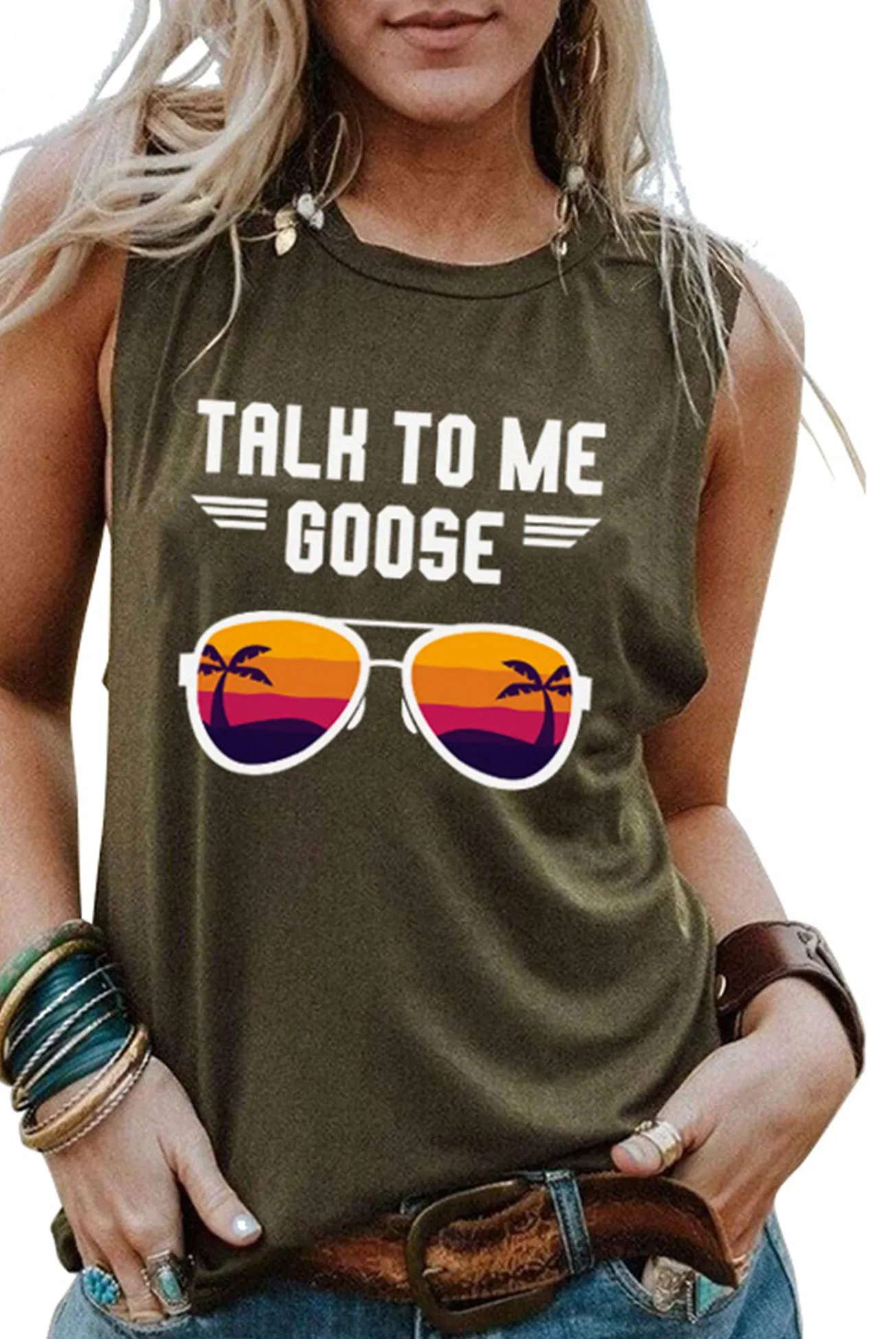 Talk To Me Goose Printed Sleeveless T-shirt