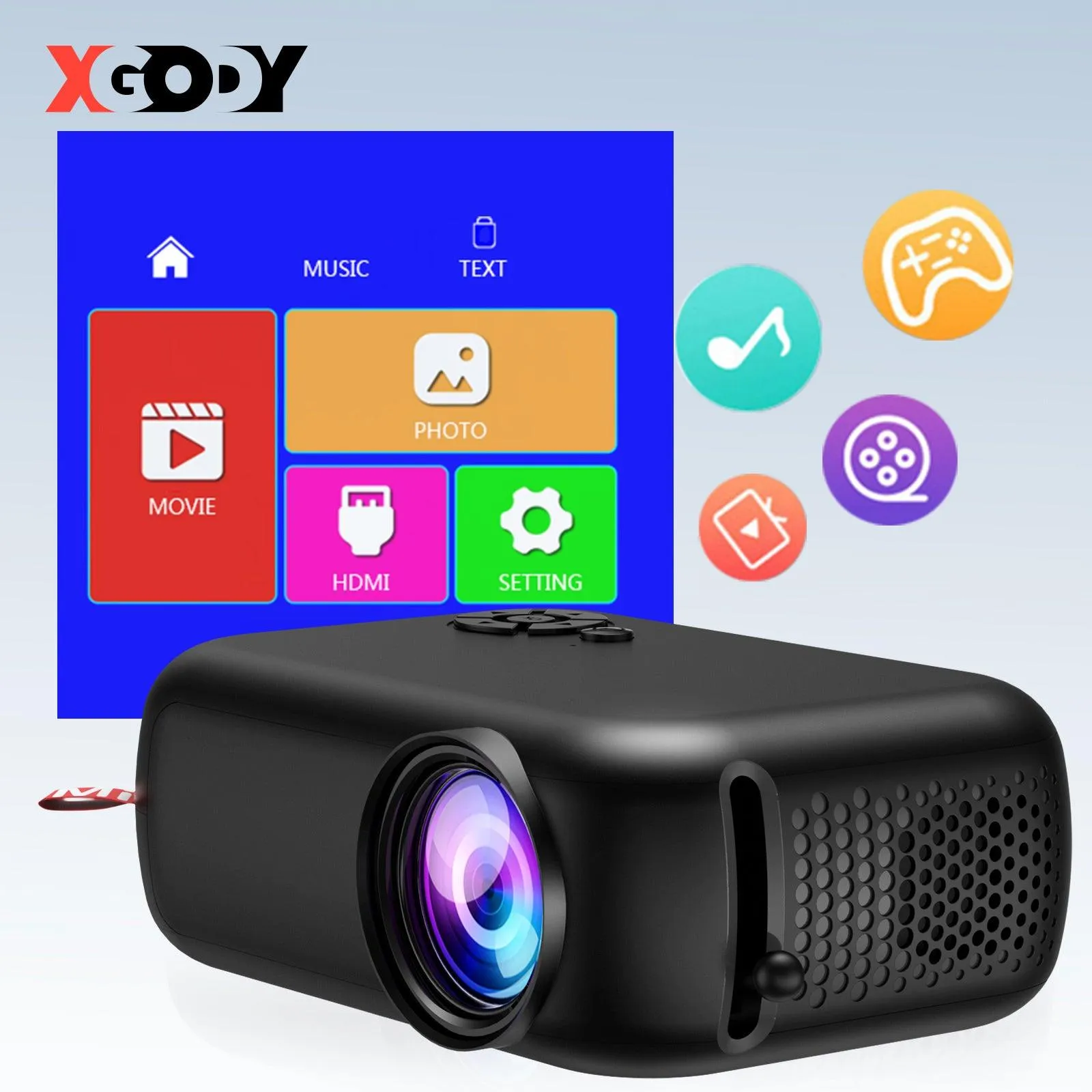 XGODY 1080P Multi-devio Connection Small Projector For Home Theater,  HIFI Built-In 3W Speaker